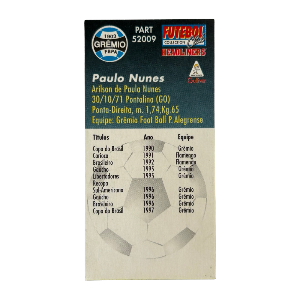 Corinthian Headliners - PAULO NUNES (Gremio) Collector Card BRA010