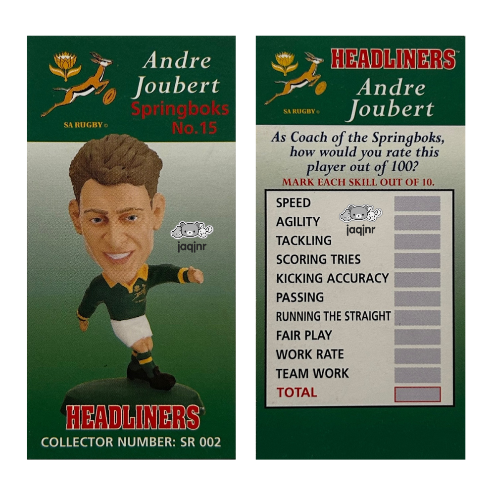 Corinthian Headliners Rugby Union - ANDRE JOUBERT (SPRINGBOKS #15) Collector Card SR002