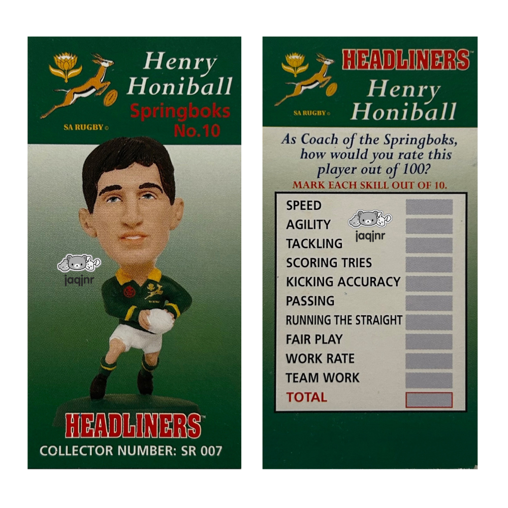 Corinthian Headliners Rugby Union - HENRY HONIBALL (SPRINGBOKS #10) Collector Card SR007