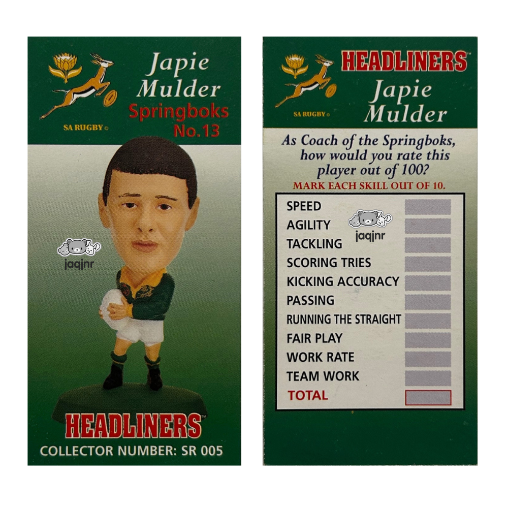 Corinthian Headliners Rugby Union - JAPIE MULDER (SPRINGBOKS #13) Collector Card SR005