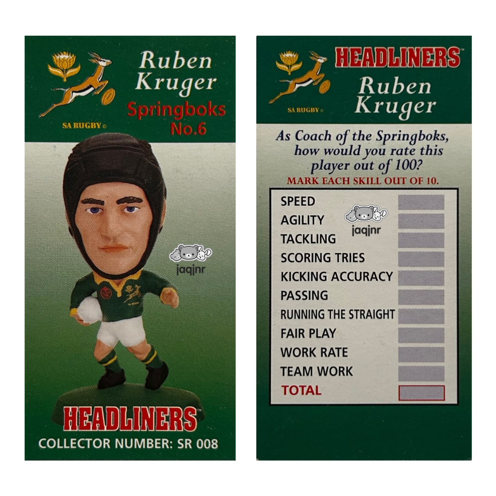 Corinthian Headliners Rugby Union - RUBEN KRUGER (SPRINGBOKS #6) Collector Card SR008