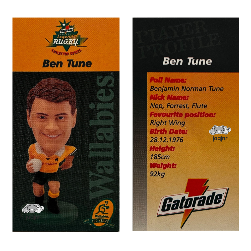 Corinthian Rugby Union 1999 Gatorade Promo - BEN TUNE (AUSTRALIA WALLABIES) Collector Card MS5