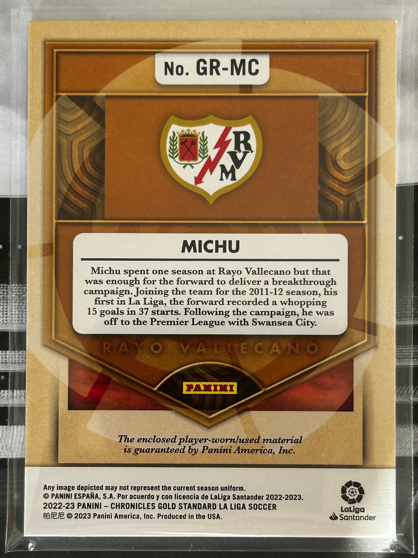2022-23 Panini Chronicles Gold Standard La Liga Soccer - MICHU (RAYO VALLECANO) Gold Rush Patch GR-MC /99