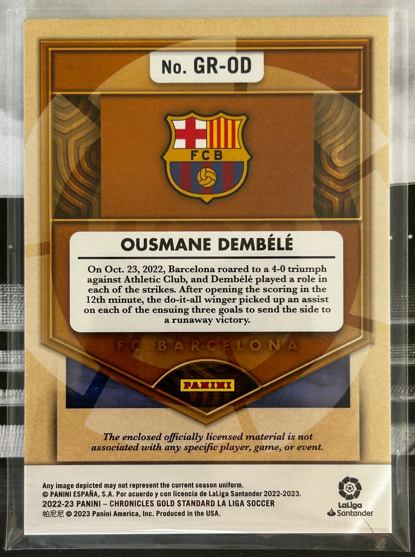 2022-23 Panini Chronicles Gold Standard La Liga Soccer - OUSMANE DEMBELE (FC BARCELONA) Gold Rush Patch GR-0D /25