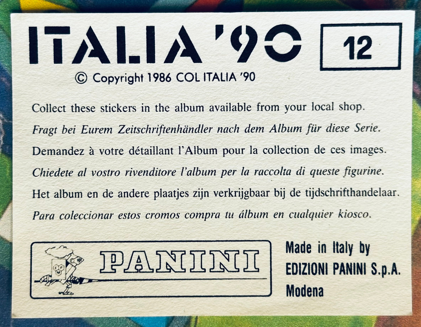 Panini FIFA World Cup Italia 90 Sticker - FIRENZE #12