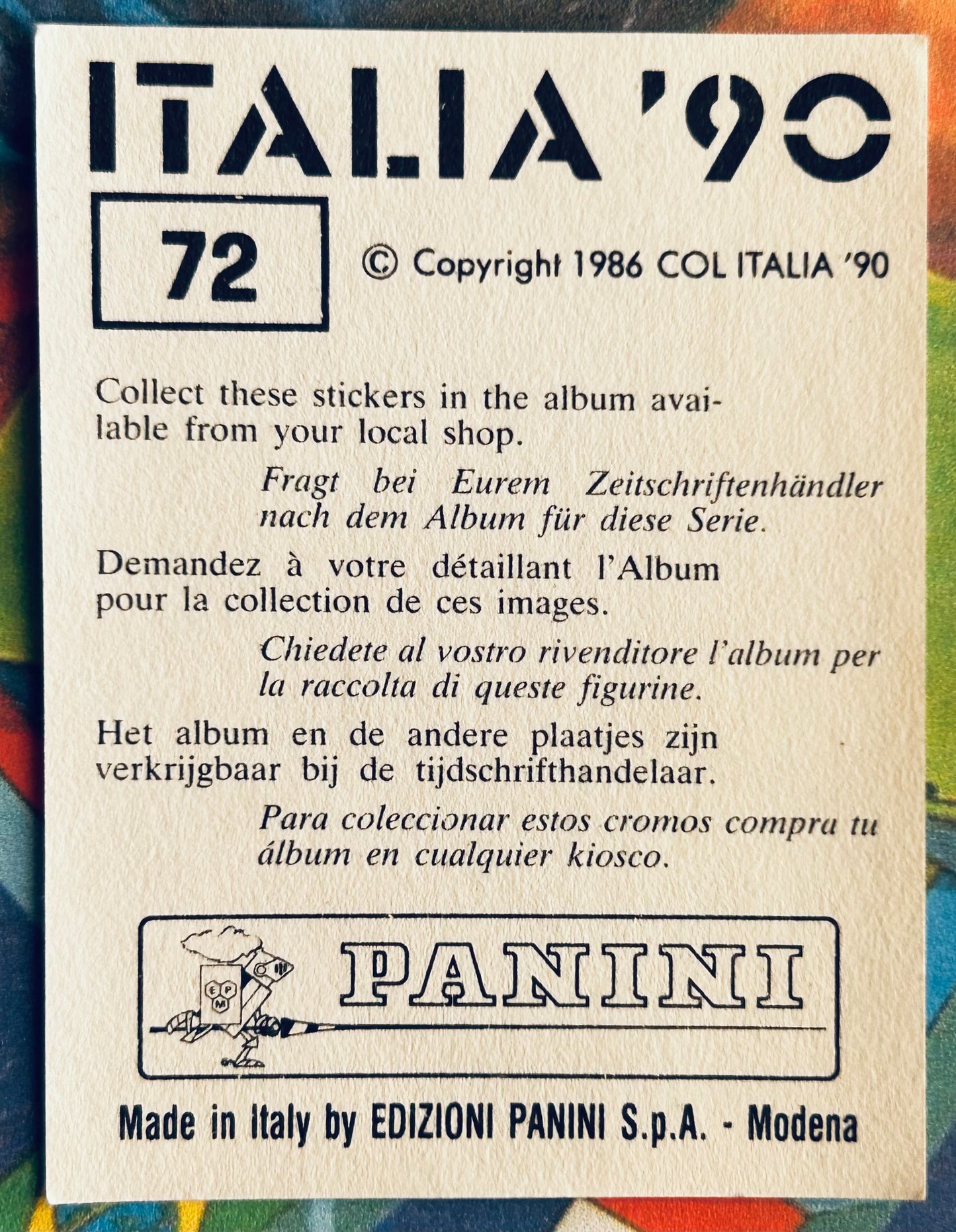 Panini FIFA World Cup Italia 90 Sticker - ANDREAS OGRIS (AUSTRIA) #72