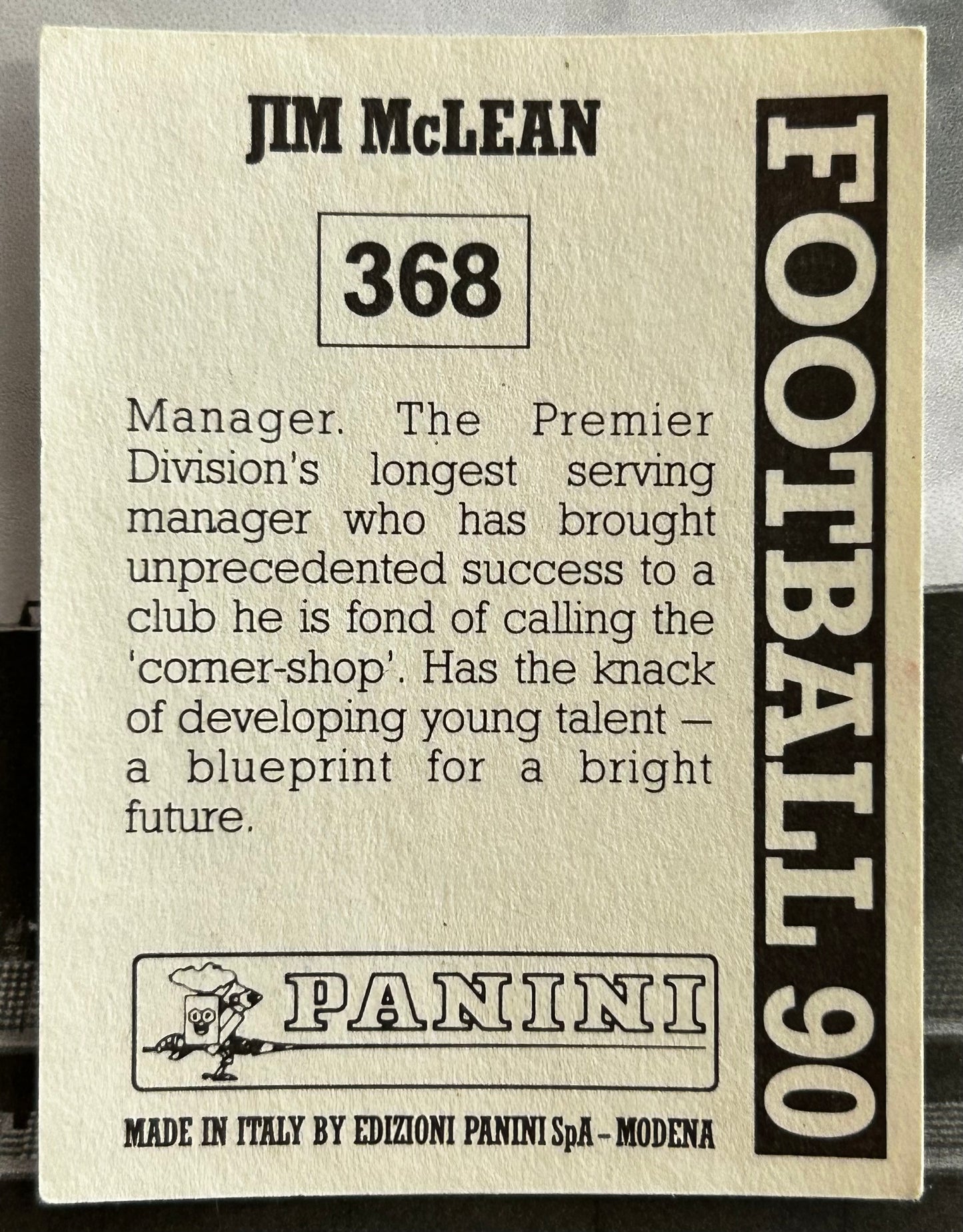 Panini Football 90 Sticker - JIM McLEAN (DUNDEE UNITED) #368