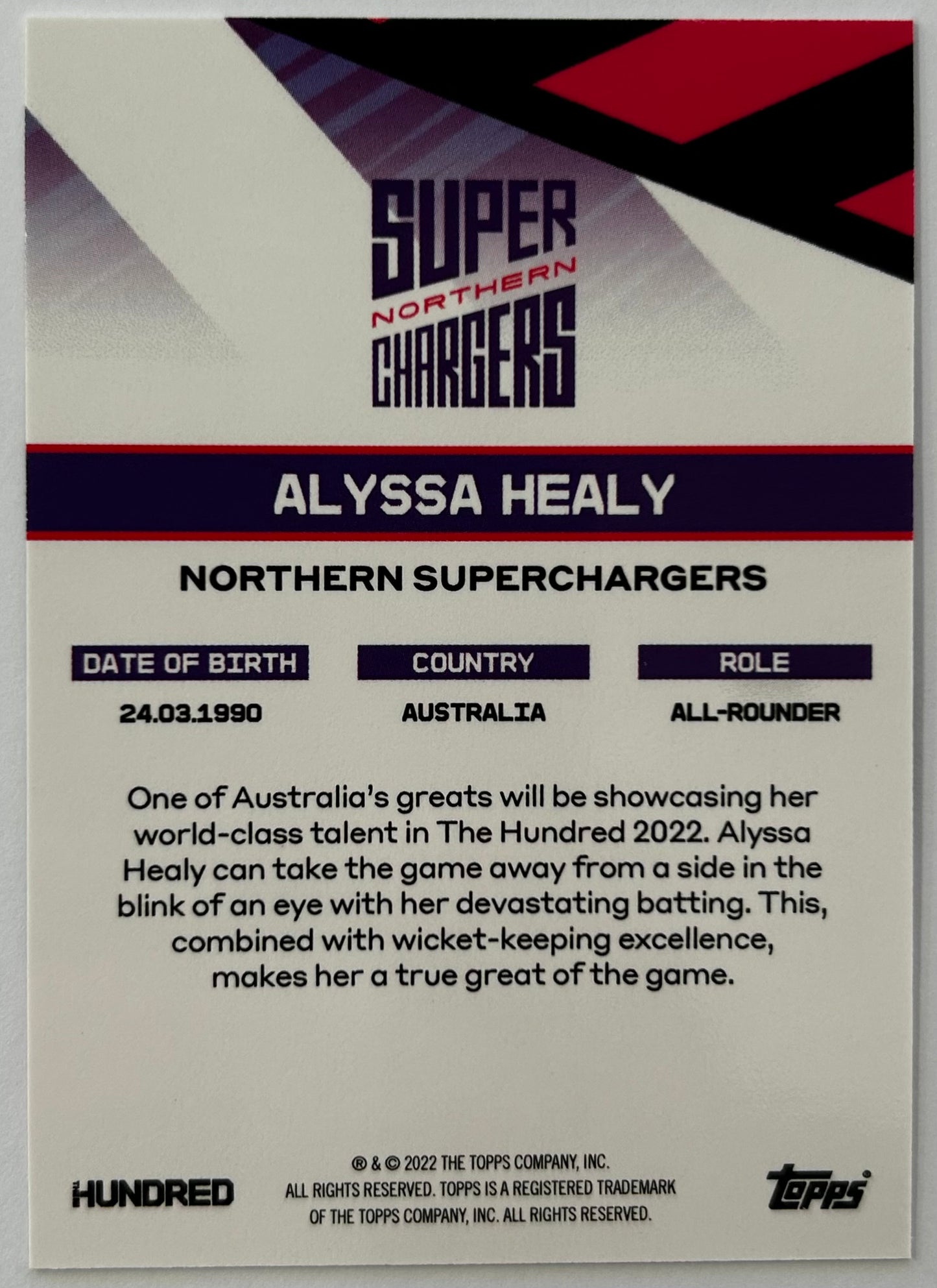 Topps The Hundred 2022 Trading Card Collection - ALYSSA HEALY (Northern Superchargers)
