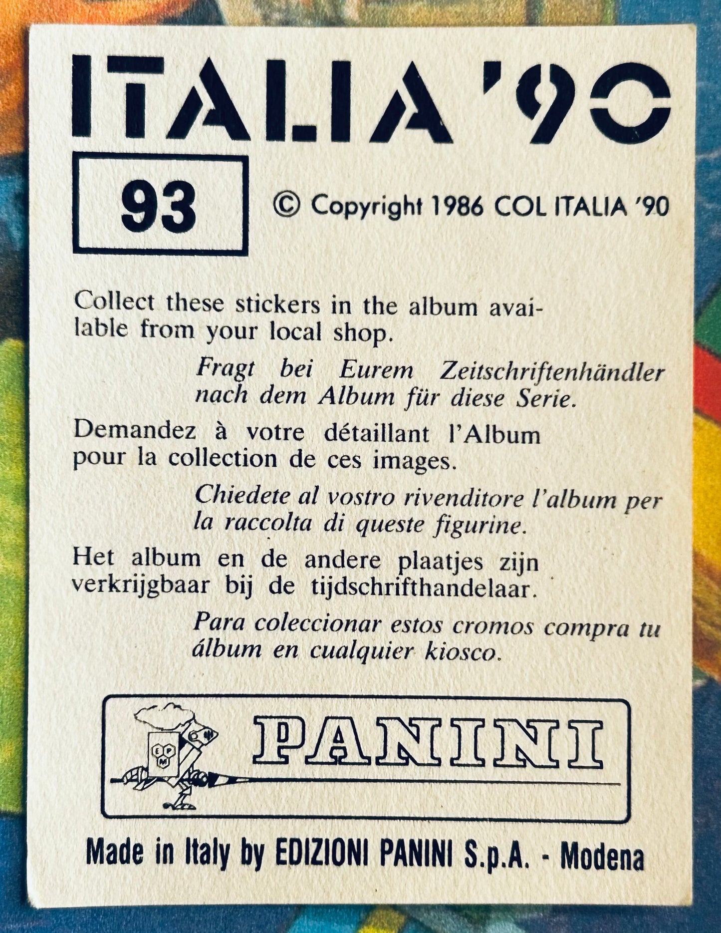 Panini FIFA World Cup Italia 90 Sticker - MILAN LUHOVY (CZECHOSLOVAKIA) #93