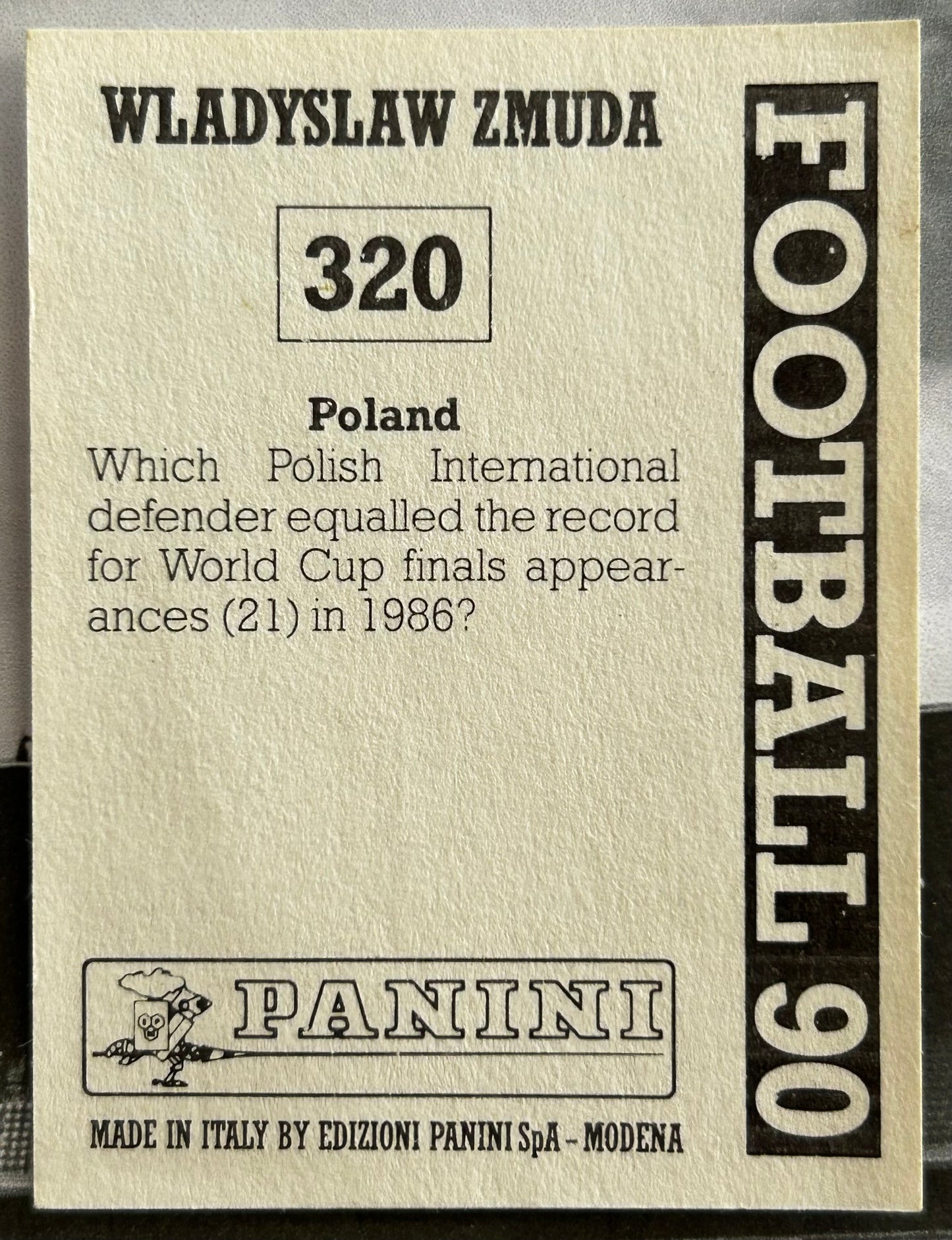 Panini Football 90 Sticker - WLADYSLAW ZMUDA (POLAND) World Cup Stars #320