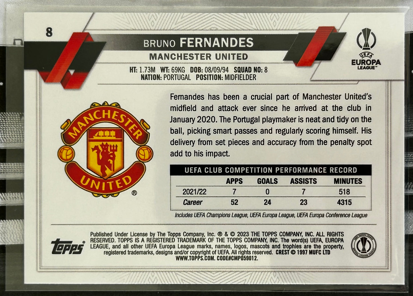 Topps UEFA Club Competitions 1st Edition 2022-23 - BRUNO FERNANDES (MANCHESTER UNITED) Icy Parallel #8