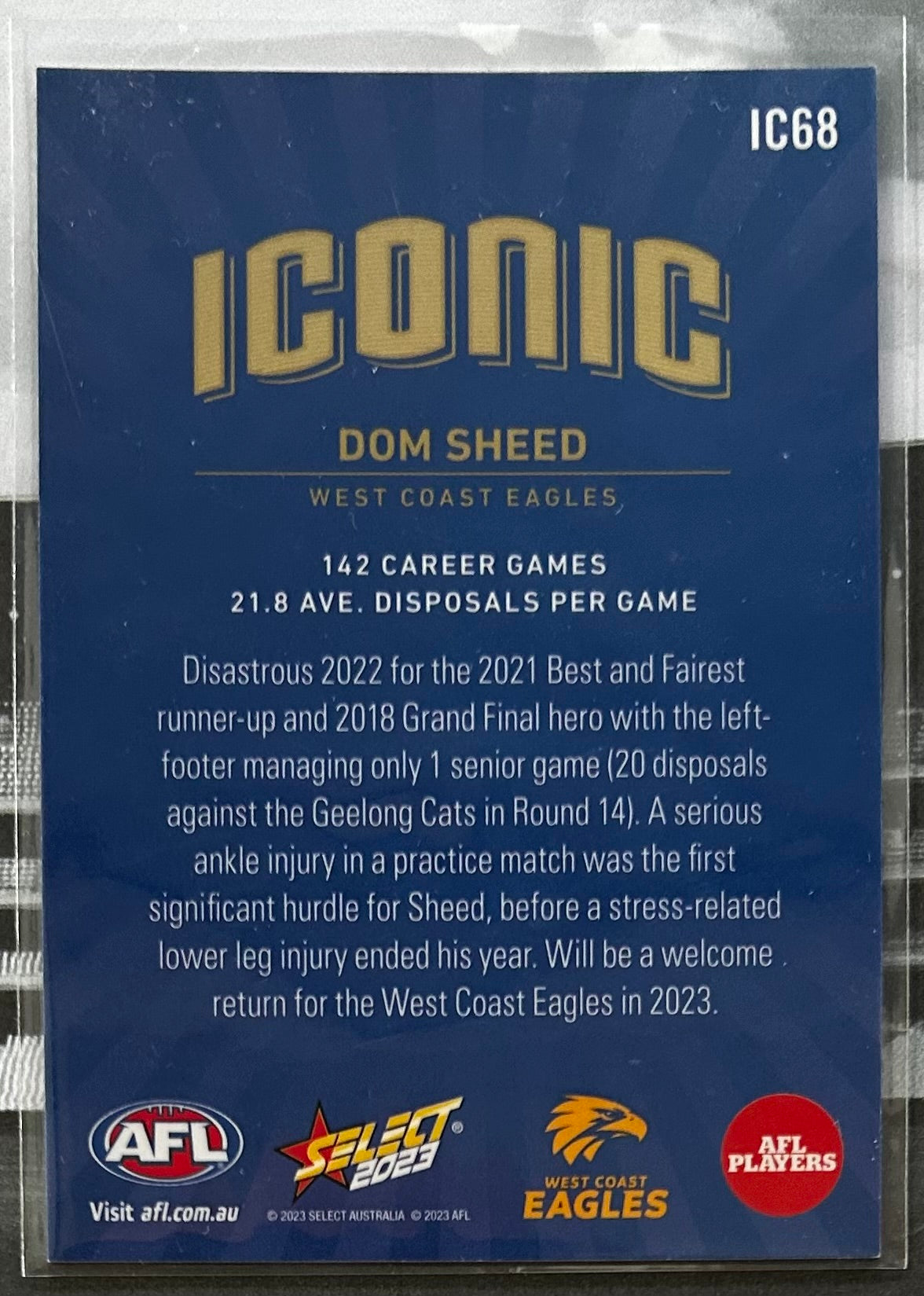 Select AFL Footy Stars 2023 - DOM SHEED (WEST COAST EAGLES) Iconic IC68 /70