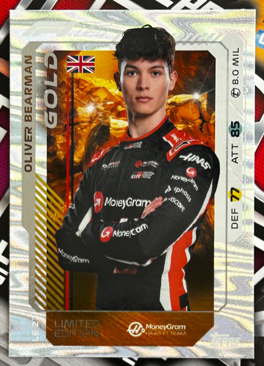Topps F1 Turbo Attax 2025 - OLIVER BEARMAN (MONEYGRAM HAAS) Gold Limited Edition LE27 *Topps.com Exclusive*