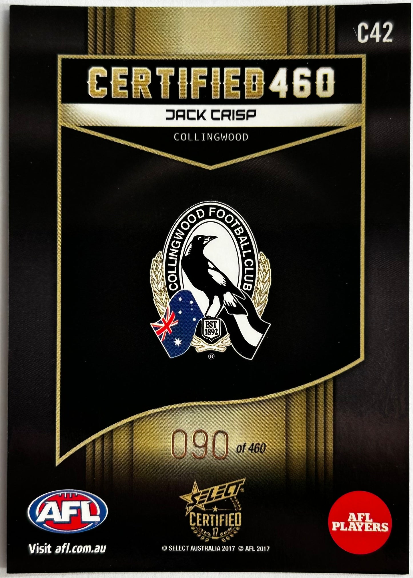 Select AFL 2017 Certified - JACK CRISP (COLLINGWOOD) Certified 460 C42