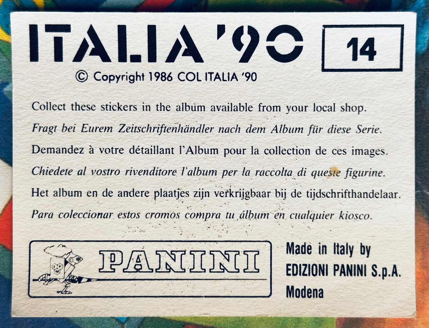 Panini FIFA World Cup Italia 90 Sticker - NAPOLI #14