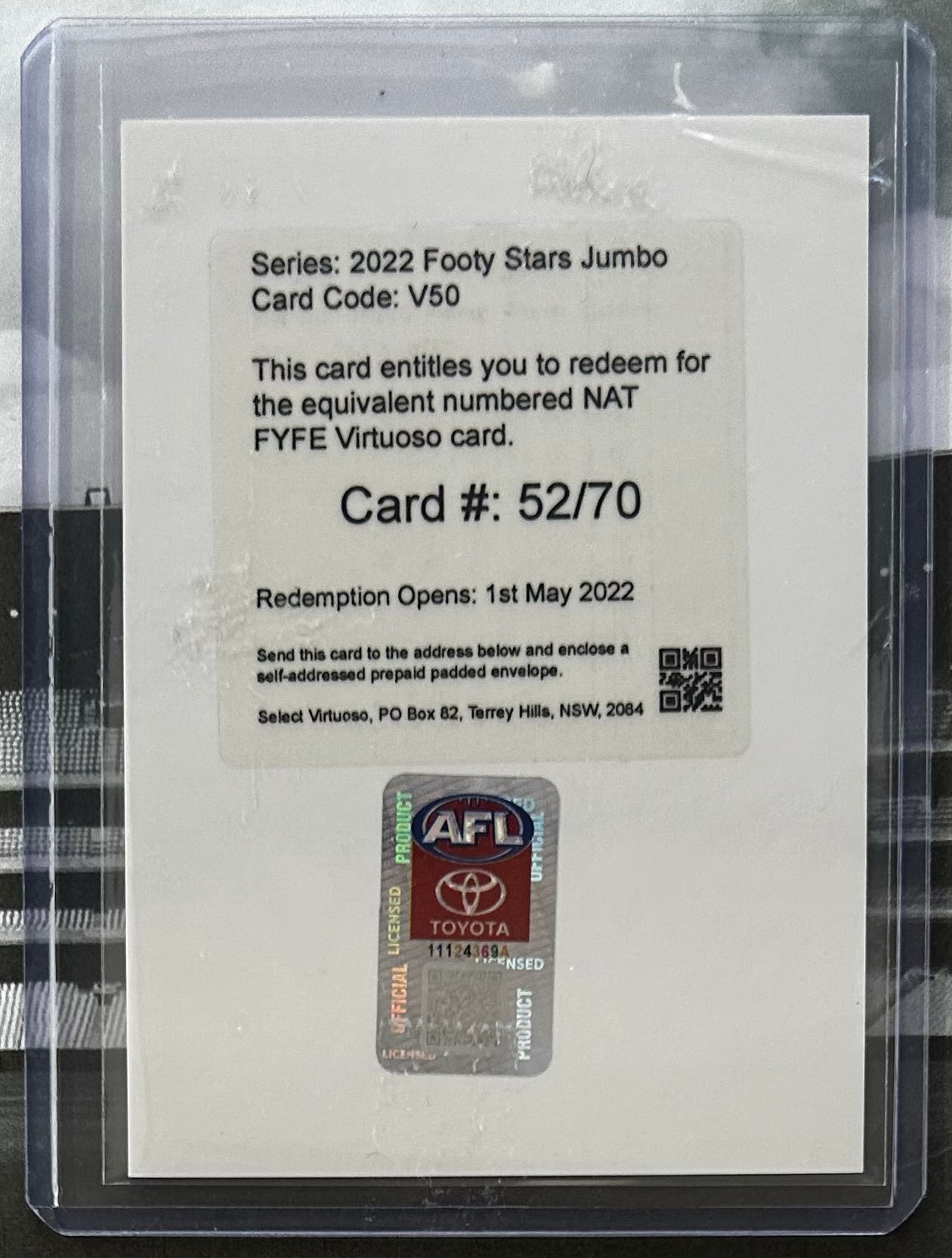 Select AFL Footy Stars Jumbo 2022 - NAT FYFE (FREMANTLE DOCKERS) Virtuoso Redemption V50 /70