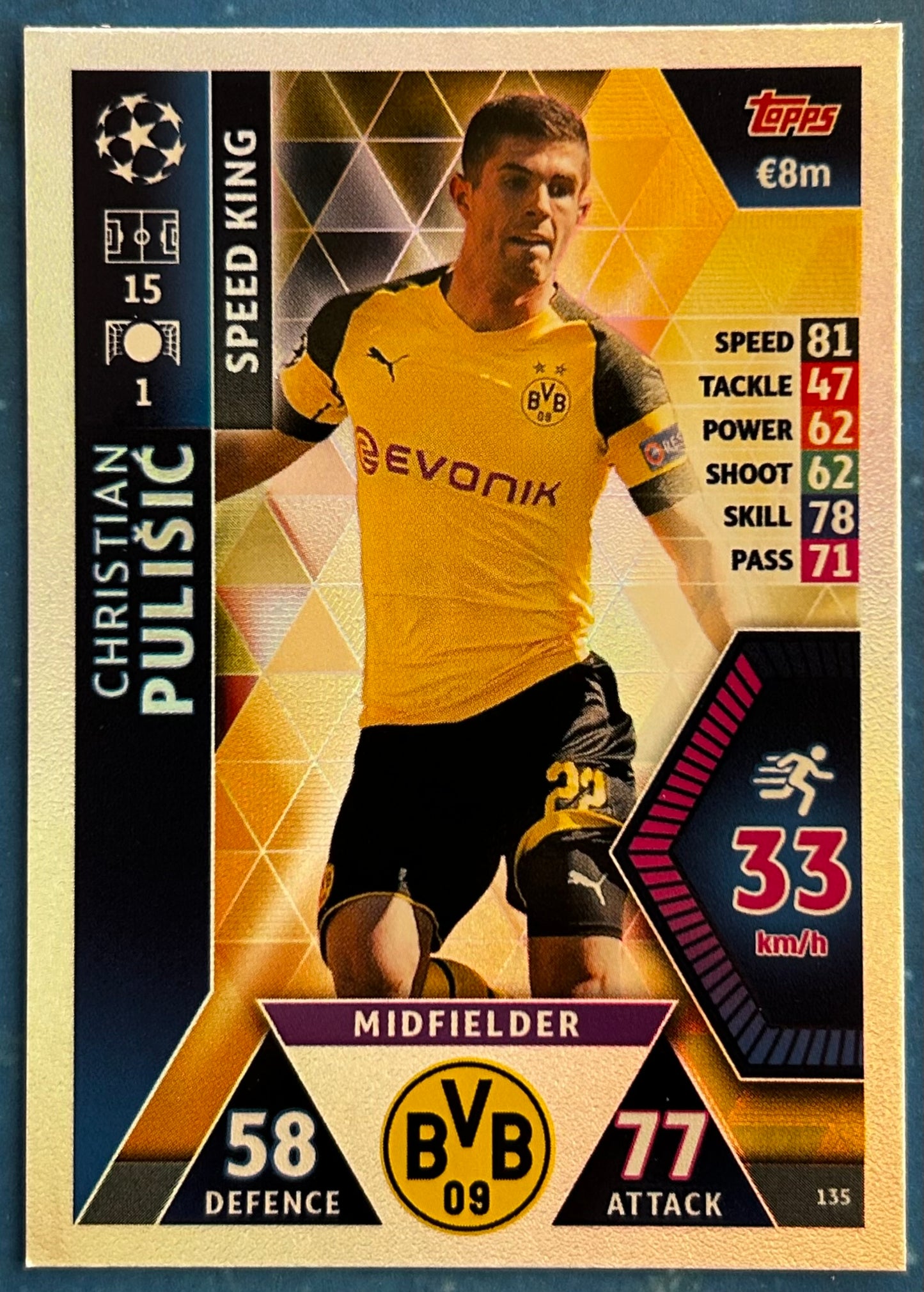 Topps Match Attax UEFA Champions League 2018-19 - CHRISTIAN PULISIC (BORUSSIA DORTMUND) Speed King Foil Insert #135