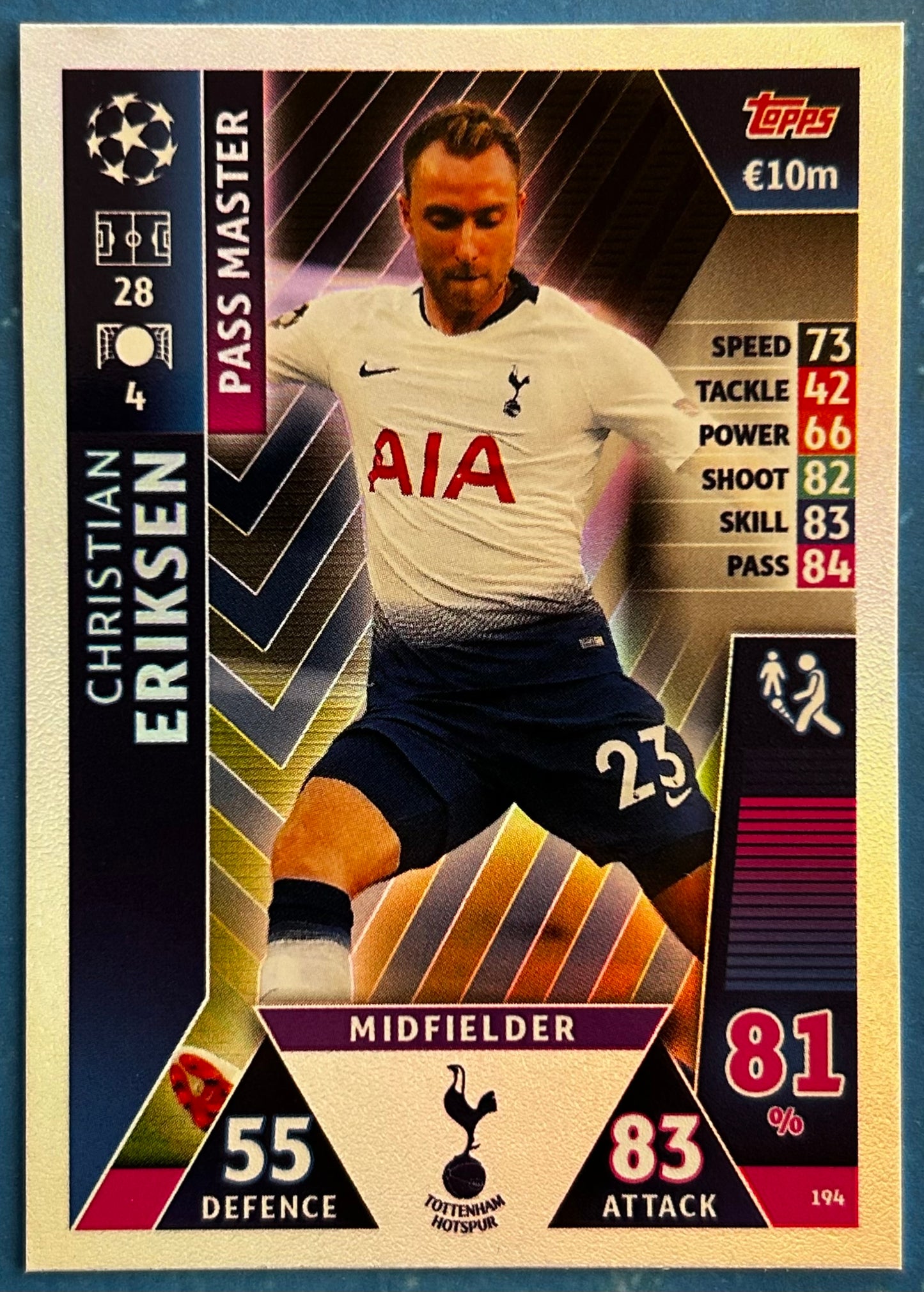 Topps Match Attax UEFA Champions League 2018-19 - CHRISTIAN ERIKSEN (TOTTENHAM) Pass Master Foil Insert #194