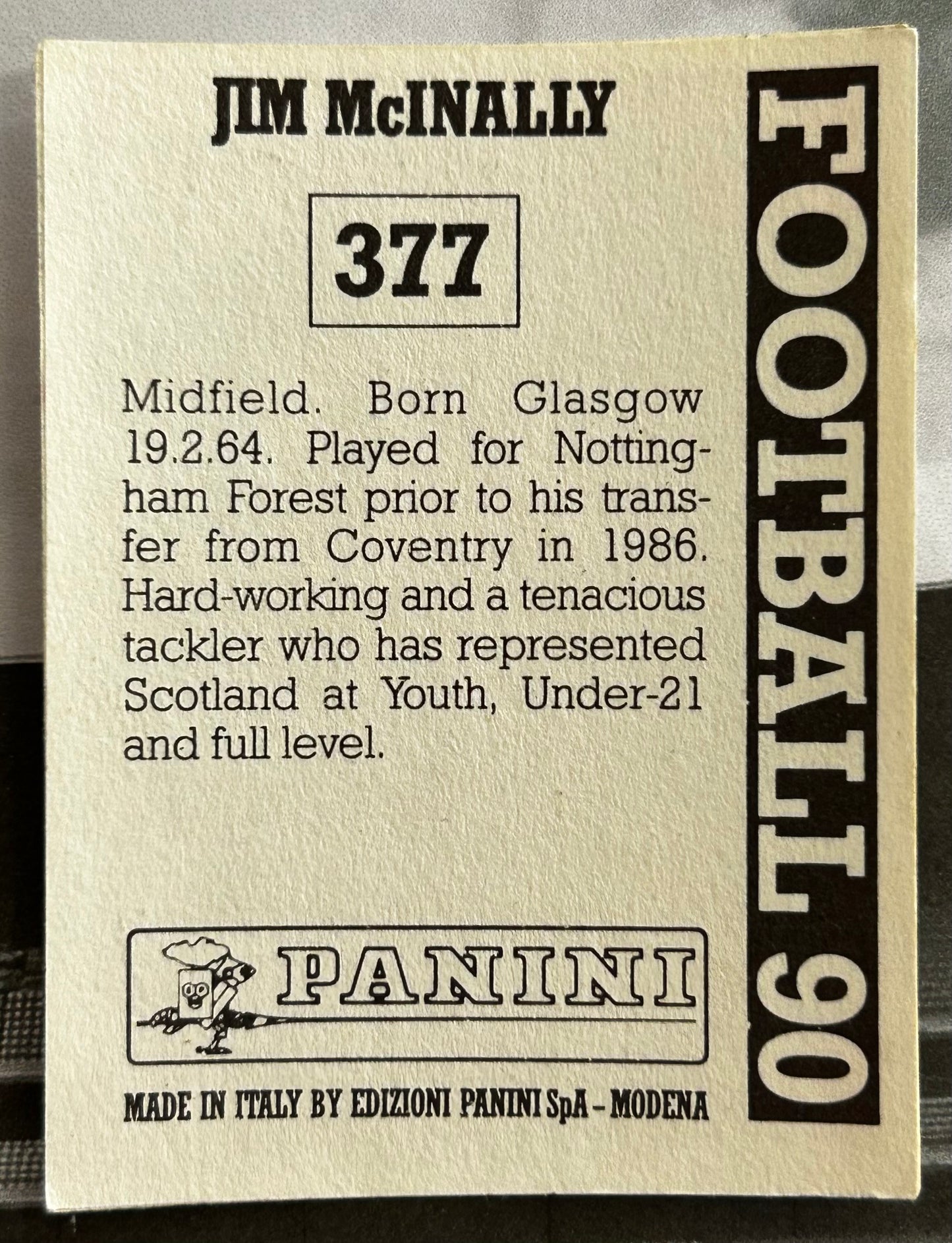 Panini Football 90 Sticker - JIM McINALLY (DUNDEE UNITED) #377