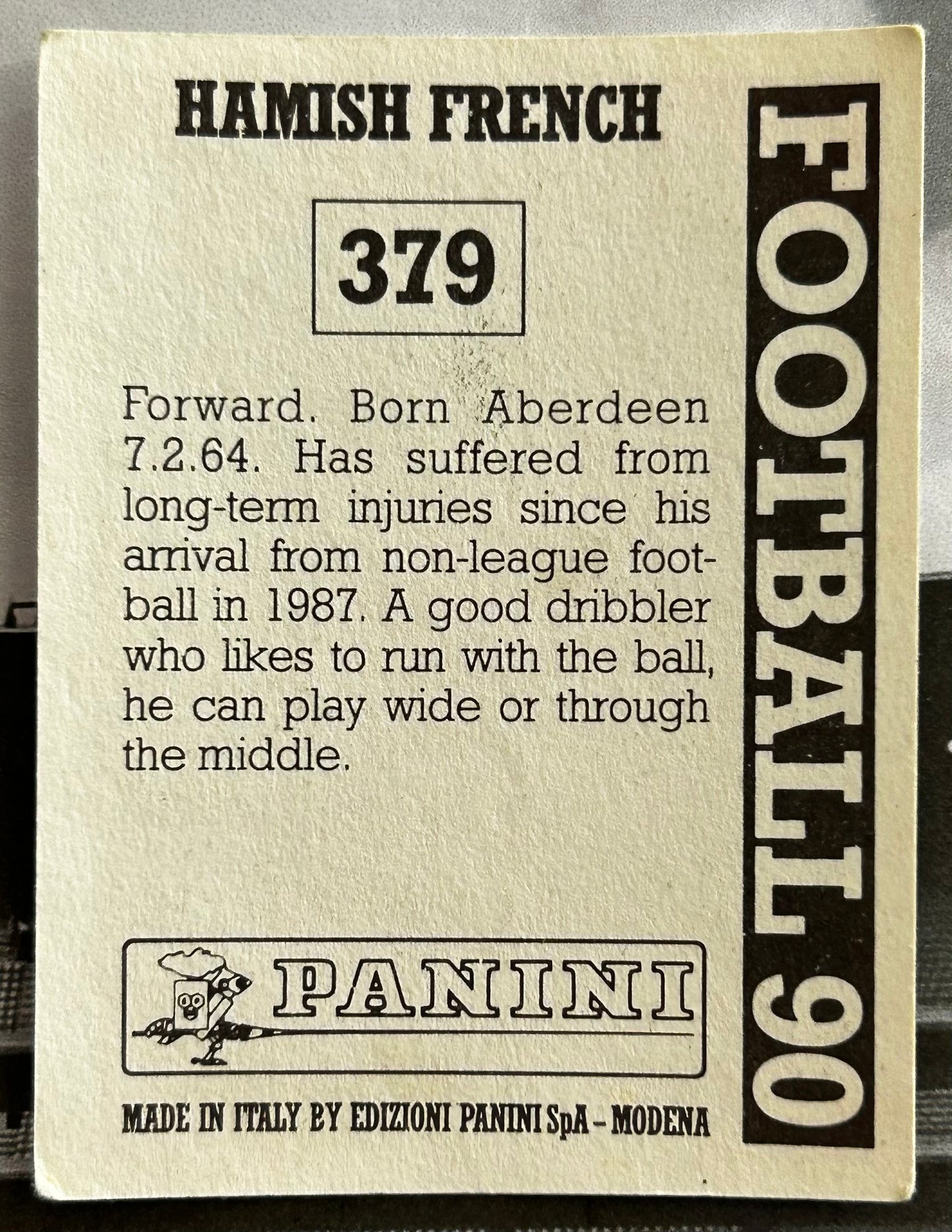 Panini Football 90 Sticker - HAMISH FRENCH (DUNDEE UNITED) #379