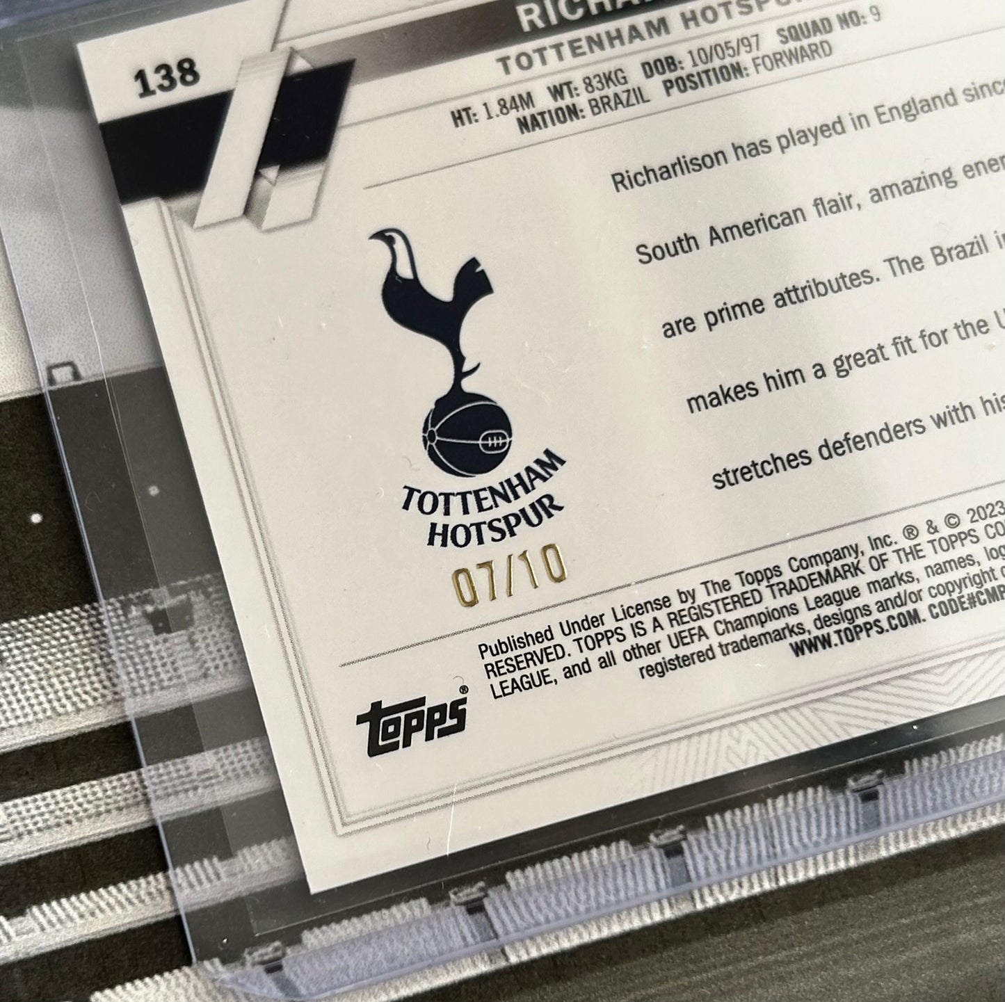 Topps UEFA Club Competitions 2022-23 - RICHARLISON (TOTTENHAM HOTSPUR) Icy Black Foil Parallel #138 /10