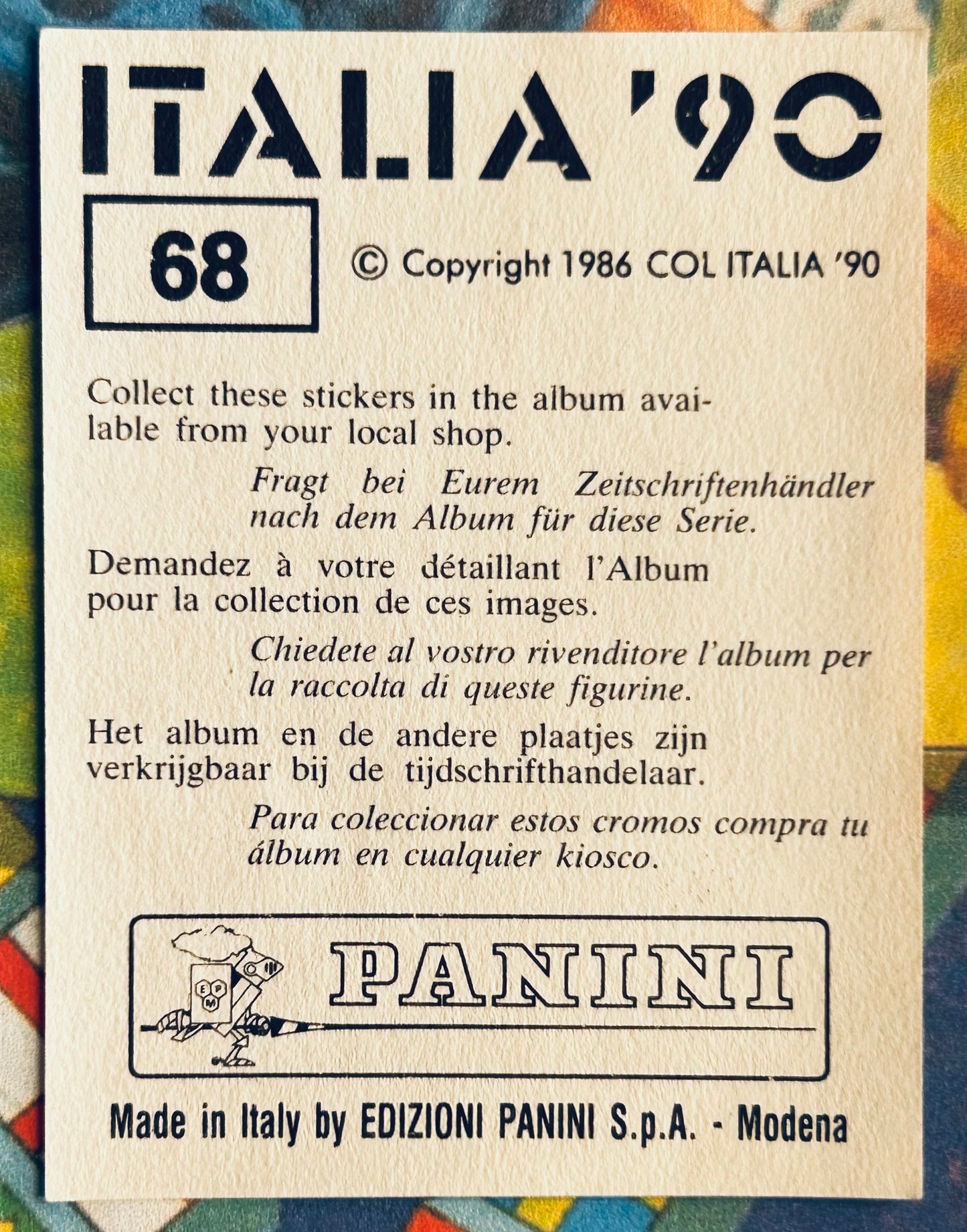 Panini FIFA World Cup Italia 90 Sticker - MANFRED LINZMAIER (AUSTRIA) #68