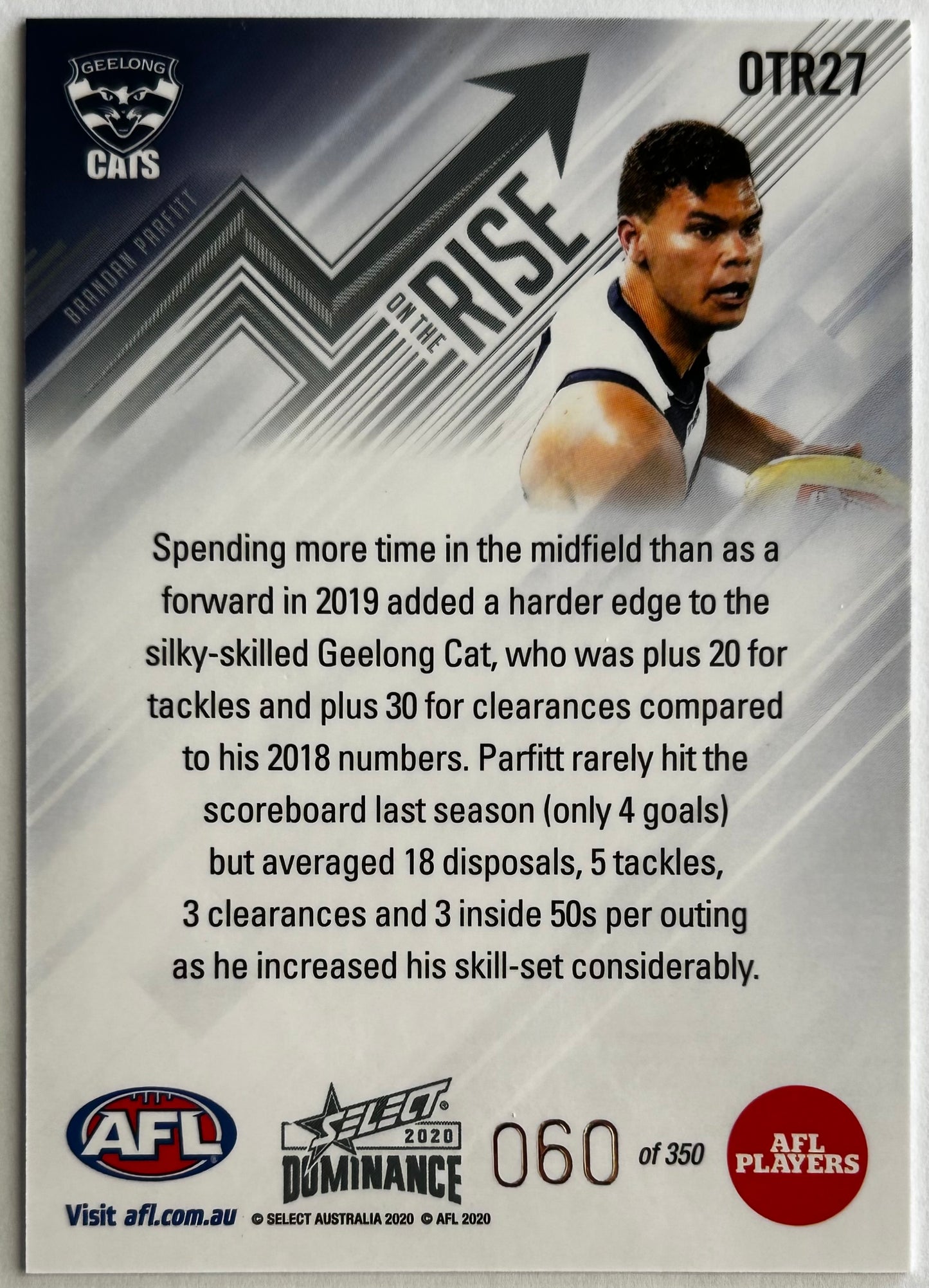 2020 AFL Select Dominance - BRANDAN PARTFITT (GEELONG CATS) On The Rise OTR27 /350