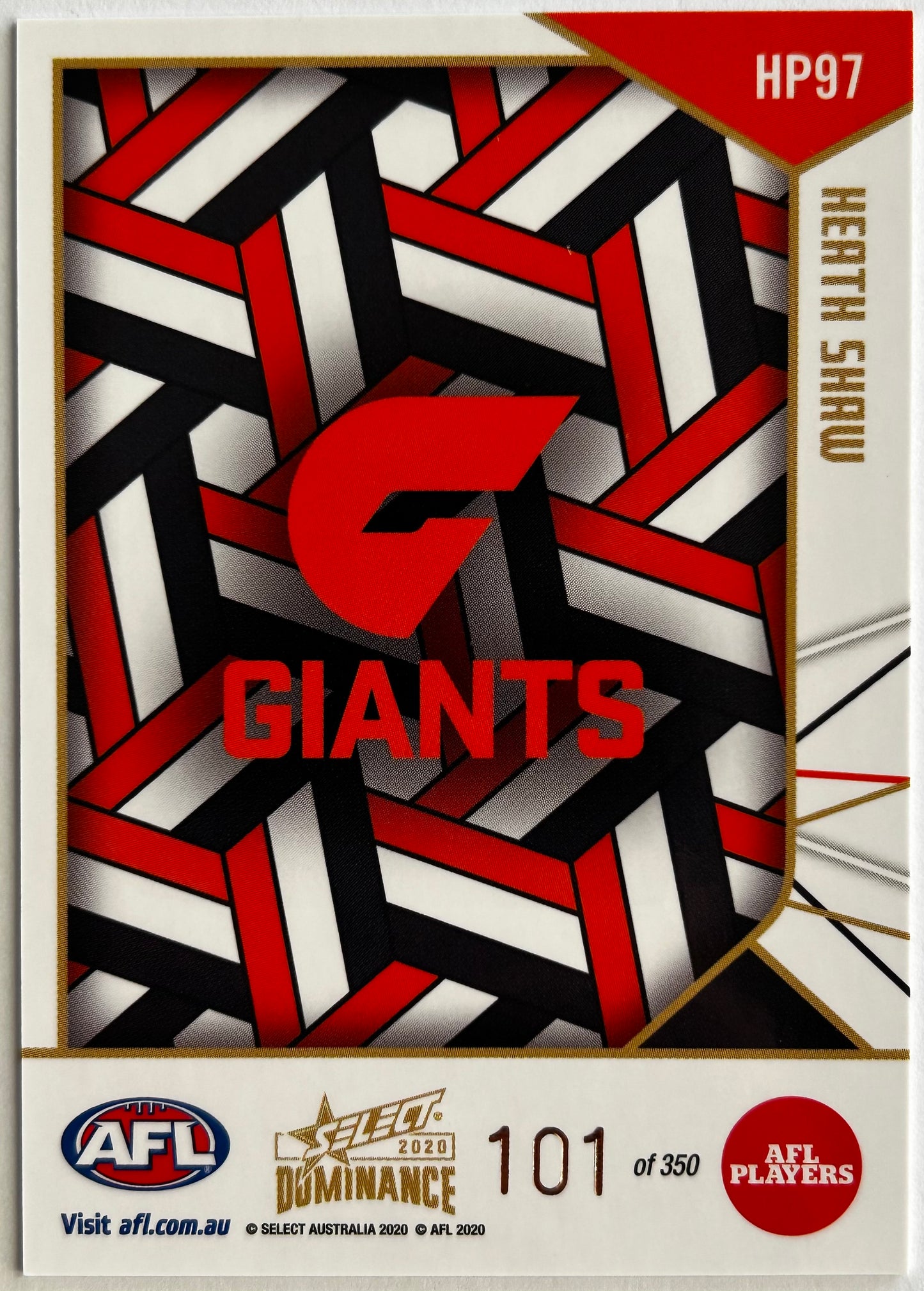 2020 AFL Select Dominance - HEATH SHAW (GWS GIANTS) Holographic Parallel HP97 /350