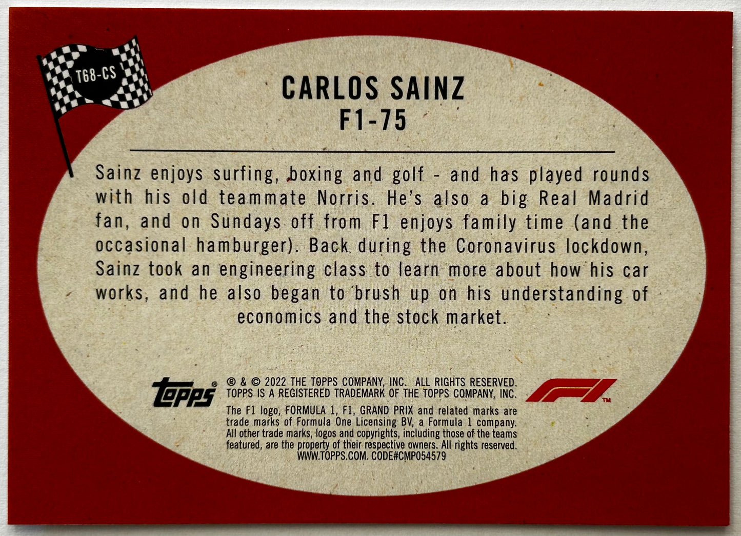 Topps Formula One Flagship 2022 - CARLOS SAINZ (SCUDERIA FERRARI) F1 Racer 1968 Hot Rod T68-CS