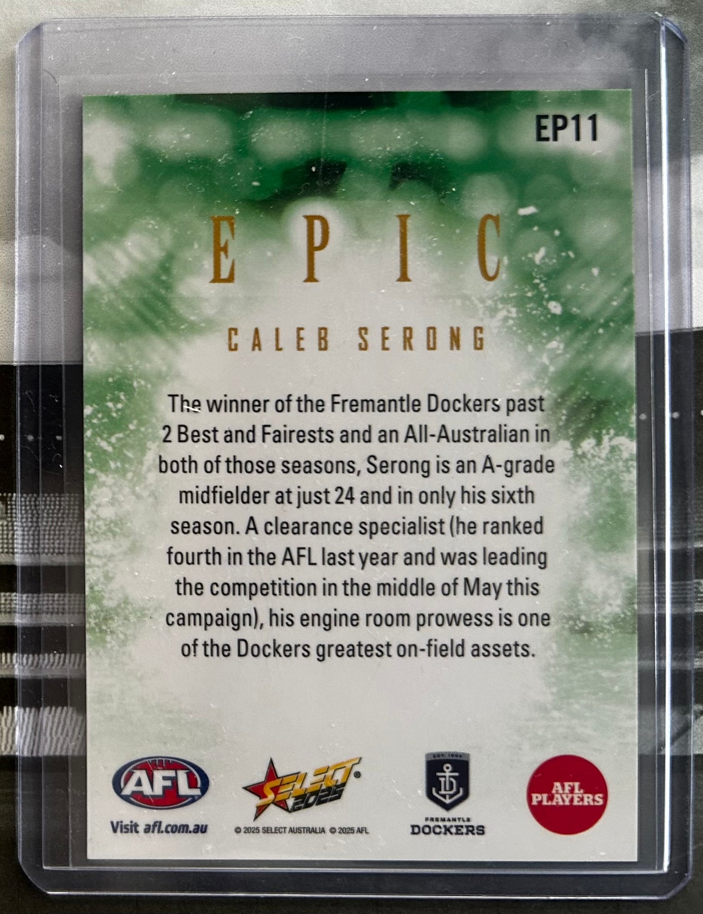Select AFL 2025 Footy Stars - CALEB SERONG (FREMANTLE DOCKERS) Epic Green Instant Win EP11