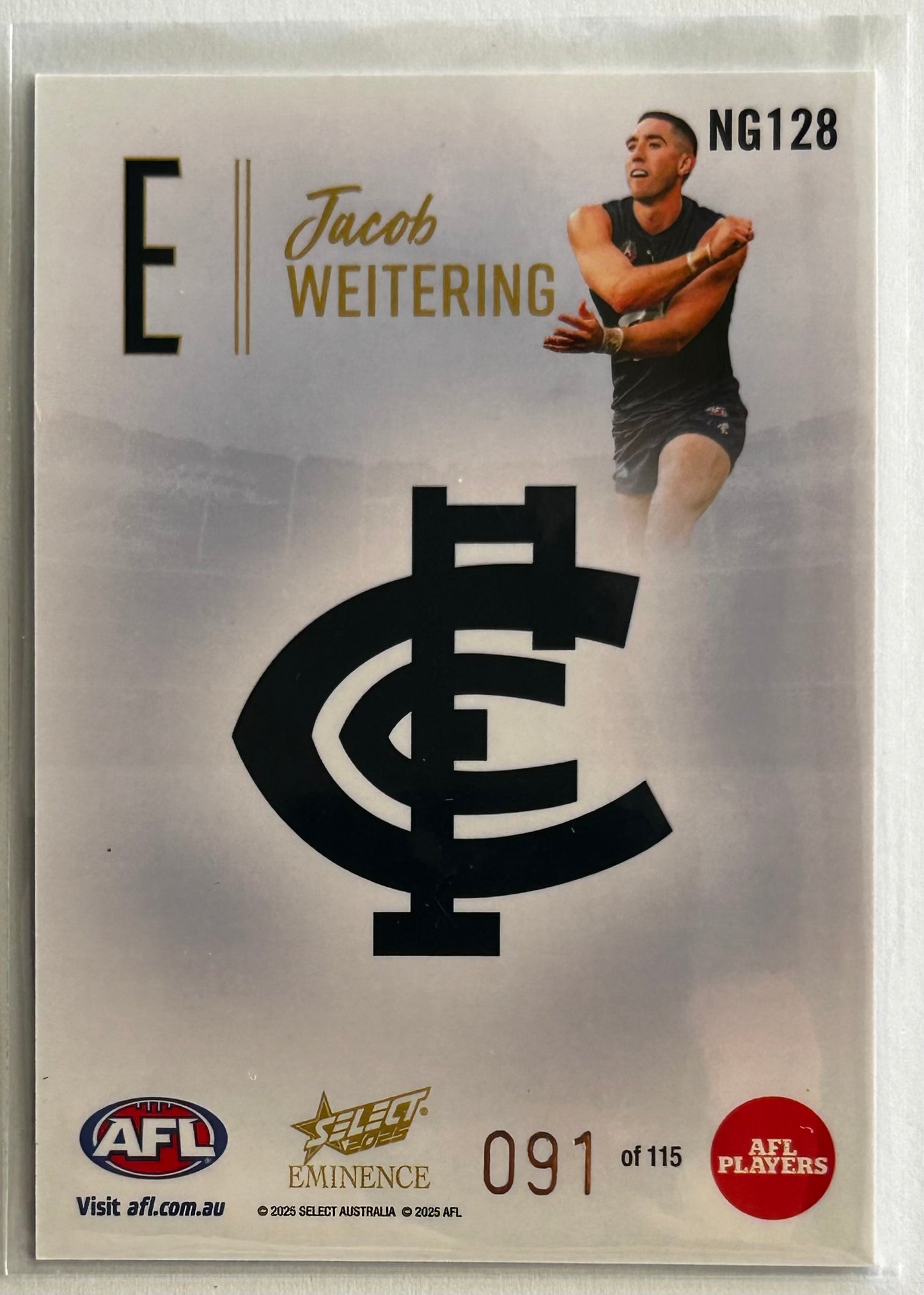 2025 AFL Select Eminence - JACOB WEITERING (CARLTON) Nameplate Gold 'E' /115 NG128