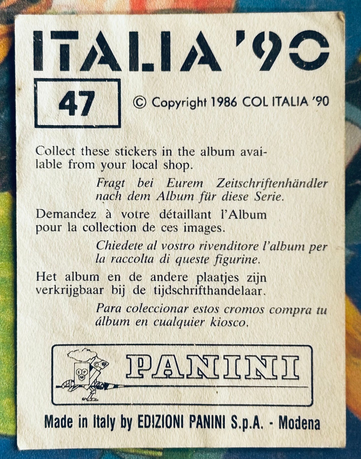 Panini FIFA World Cup Italia 90 Sticker - LUIGI DI AGOSTINI (ITALY) #47