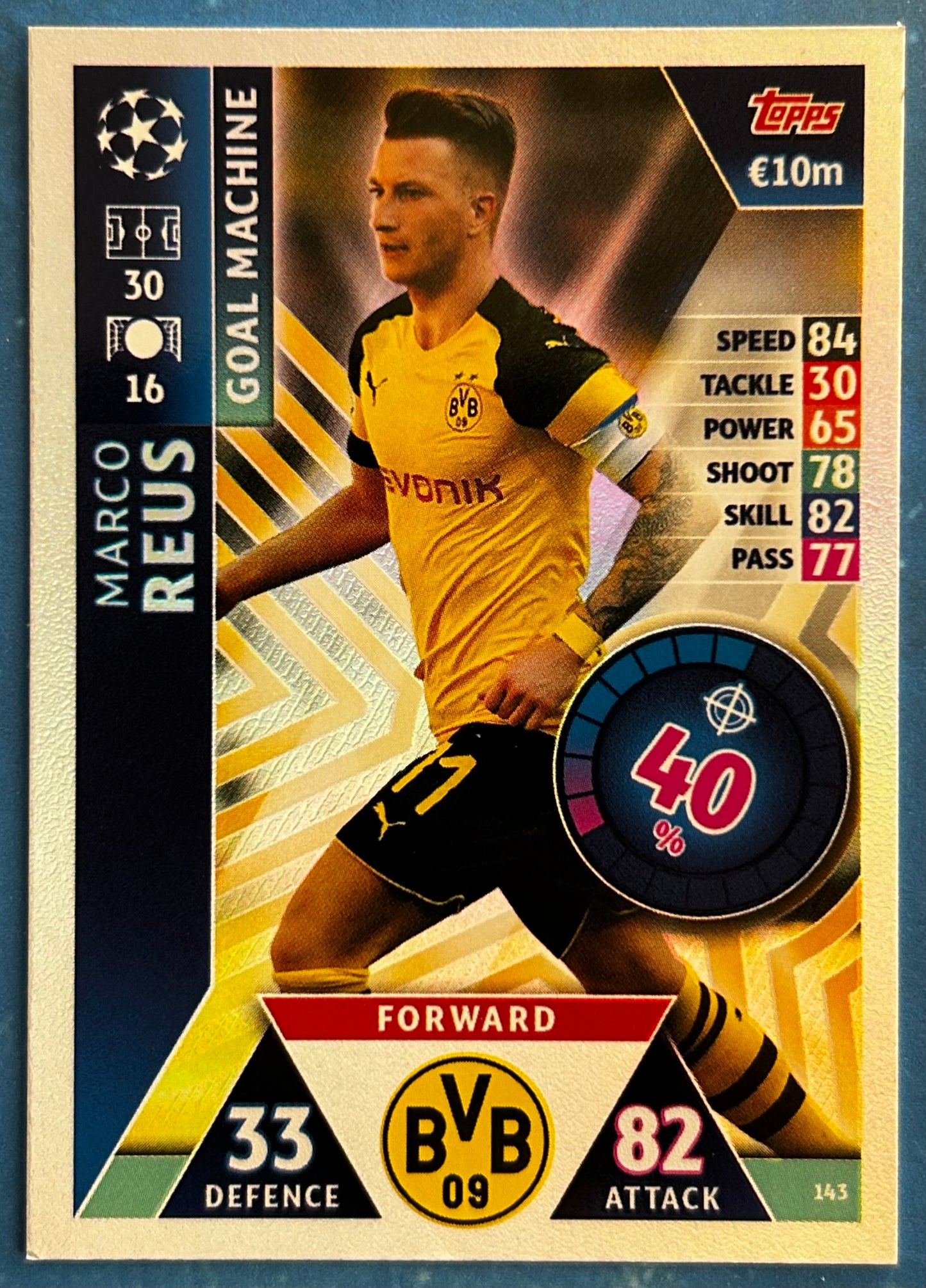 Topps Match Attax UEFA Champions League 2018-19 - MARCO REUS (BORUSSIA DORTMUND) Goal Machine Foil Insert #143