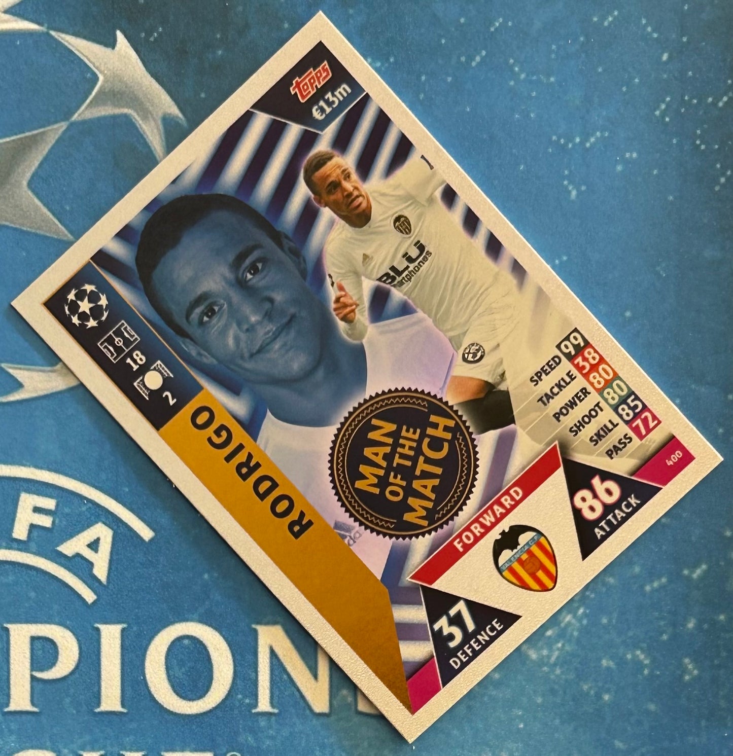 Topps Match Attax UEFA Champions League 2018-19 - RODRIGO (VALENCIA) Man of the Match Foil Insert #400