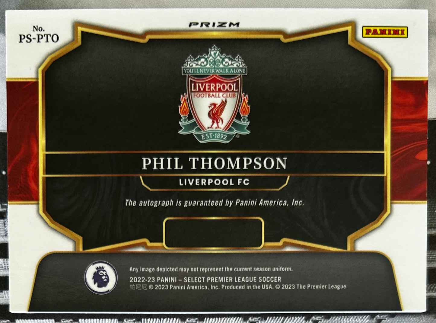 2022-23 Panini Select Premier League Soccer - PHIL THOMPSON (LIVERPOOL) Pitchside Signatures Silver Prizm PS-PTO
