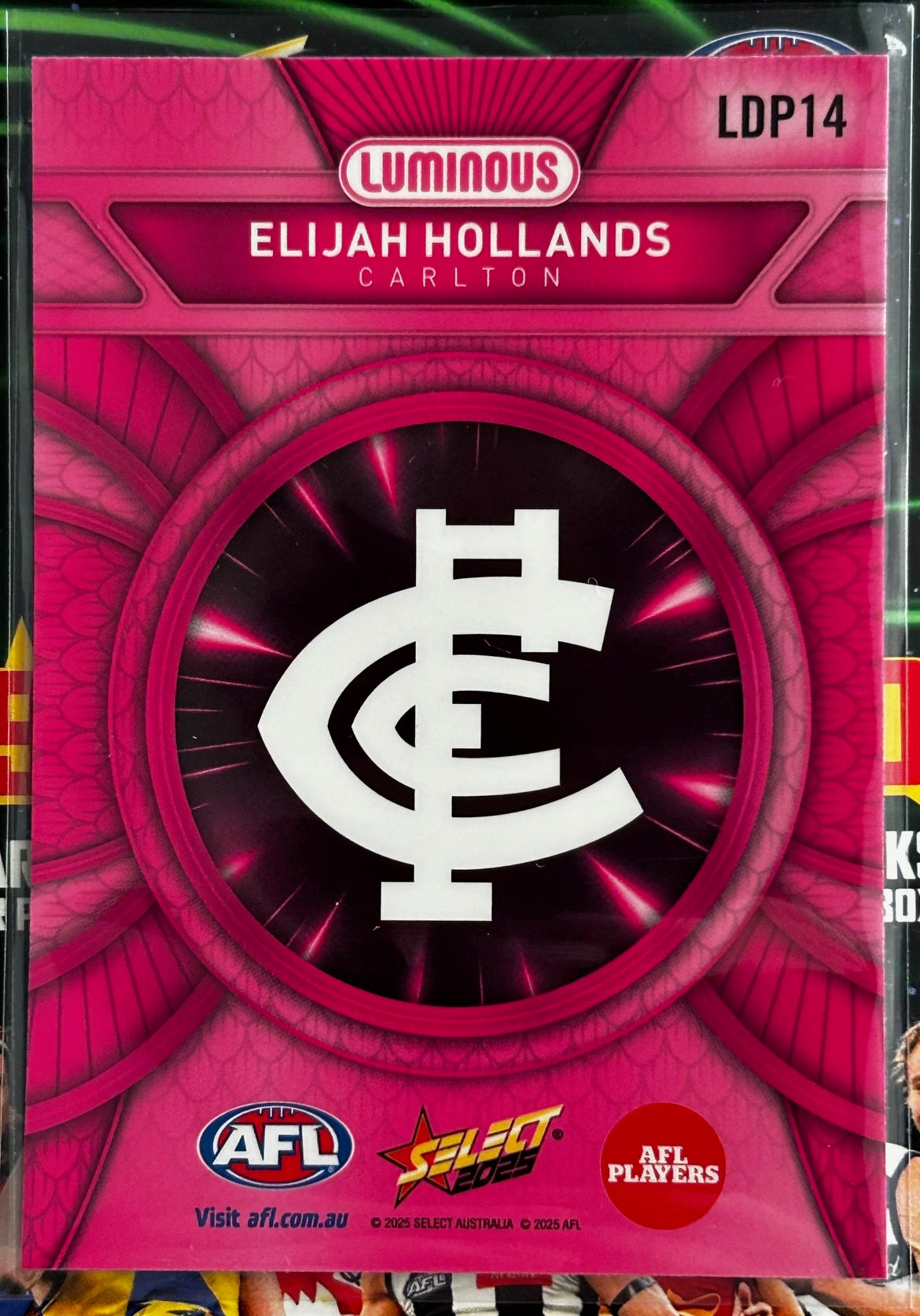 Select AFL 2025 Footy Stars - ELIJAH HOLLANDS (CARLTON) Pink Dragon Scales LDP14