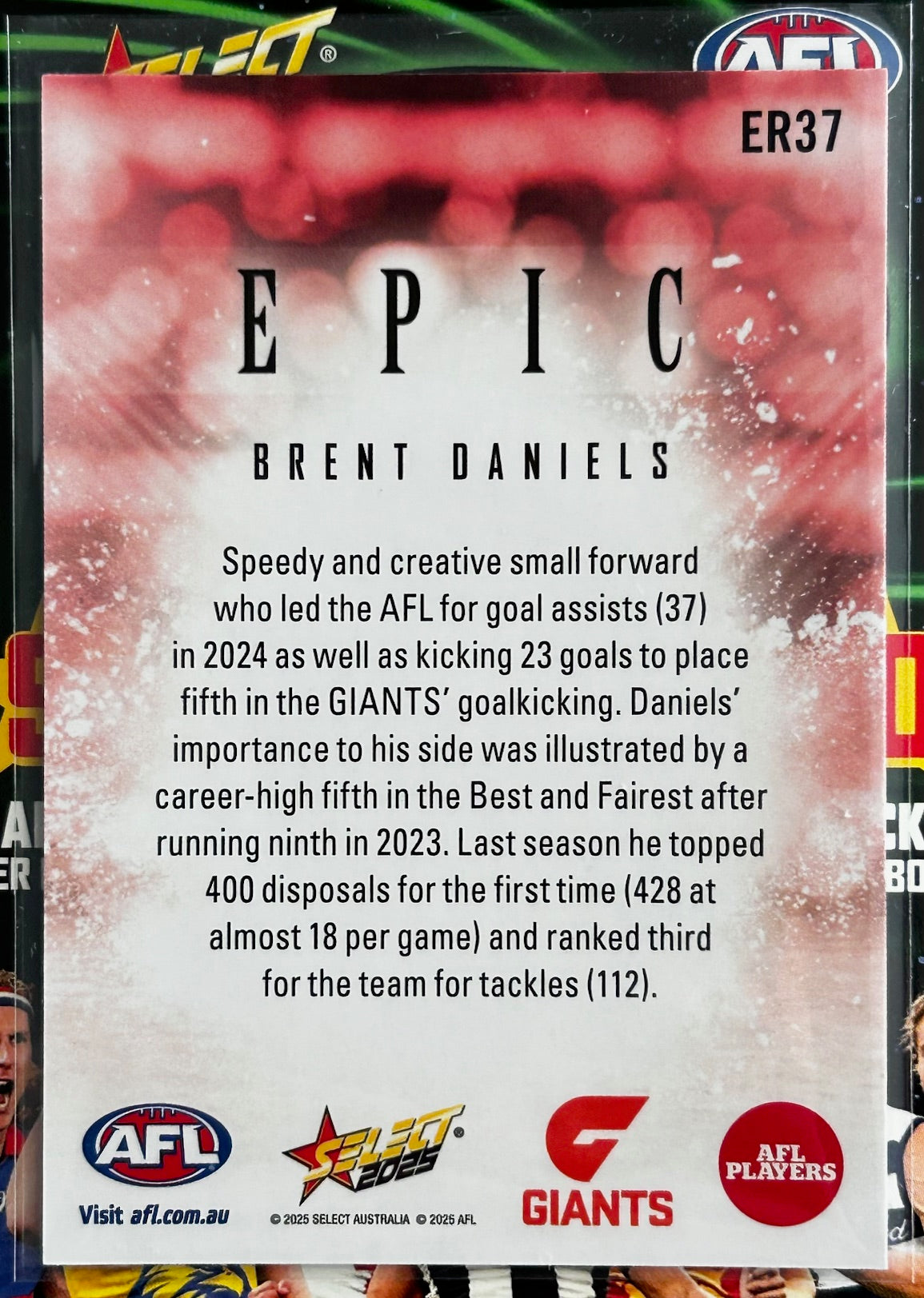 Select AFL 2025 Footy Stars - BRENT DANIELS (GWS GIANTS) Epic Red ER37
