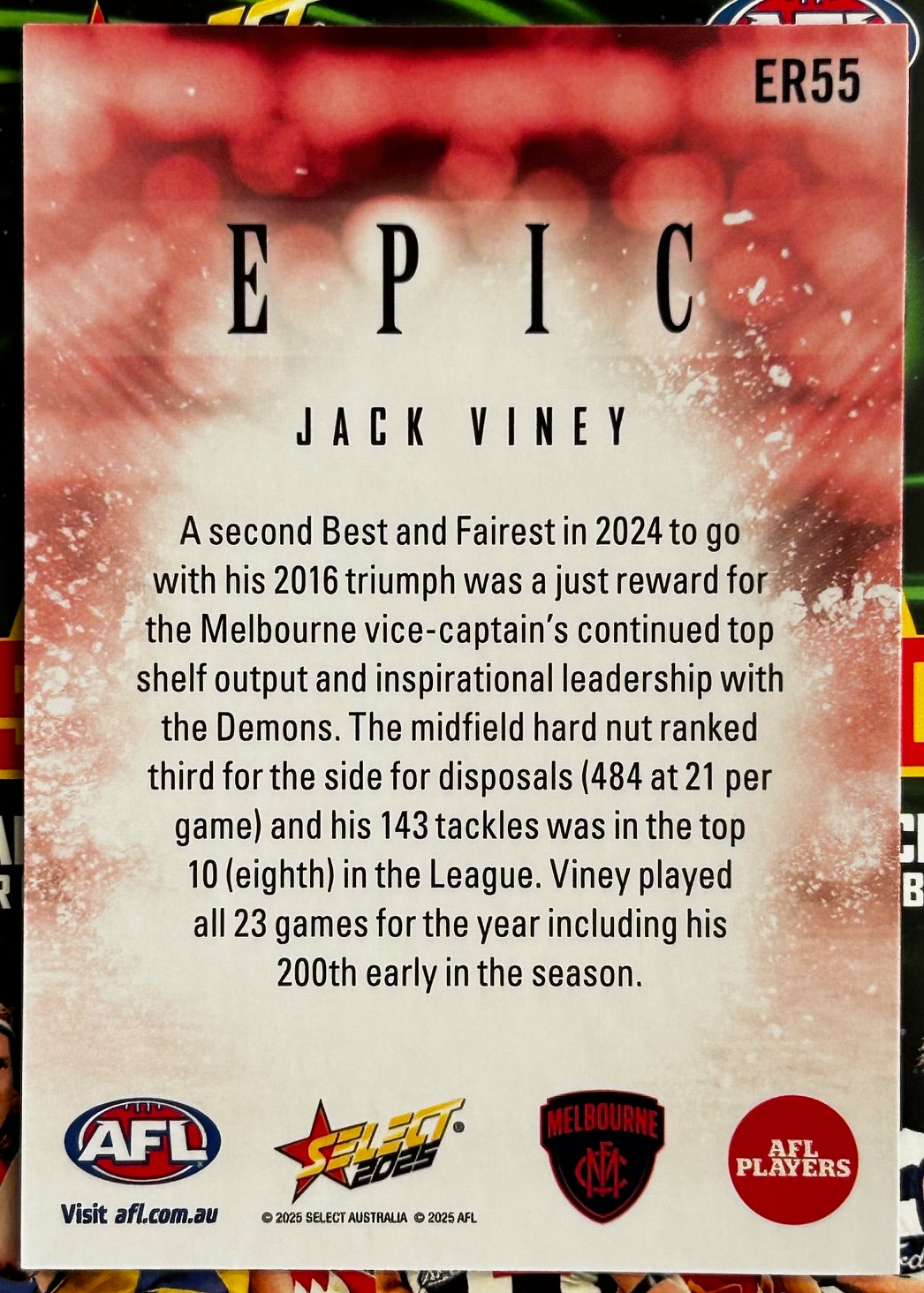 Select AFL 2025 Footy Stars - JACK VINEY (MELBOURNE) Epic Red ER55