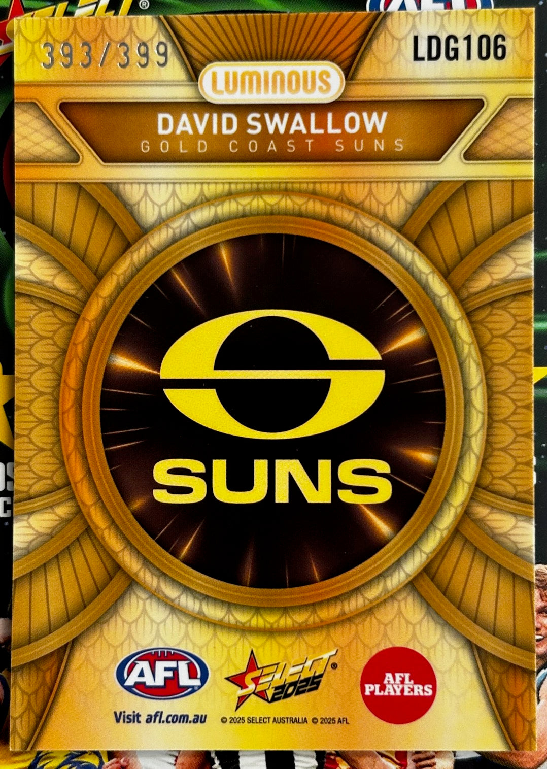 Select AFL 2025 Footy Stars - DAVID SWALLOW (GOLD COAST SUNS) Gold Dragon Scales LDG106 /399