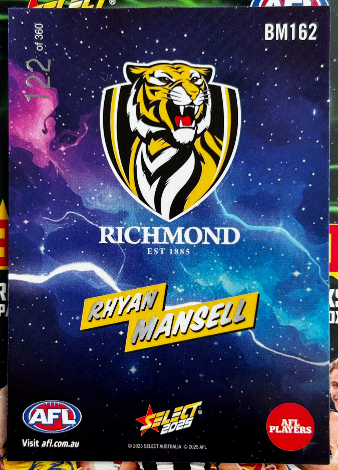 Select AFL 2025 Footy Stars - RHYAN MANSELL (RICHMOND) Booom BM162 /360