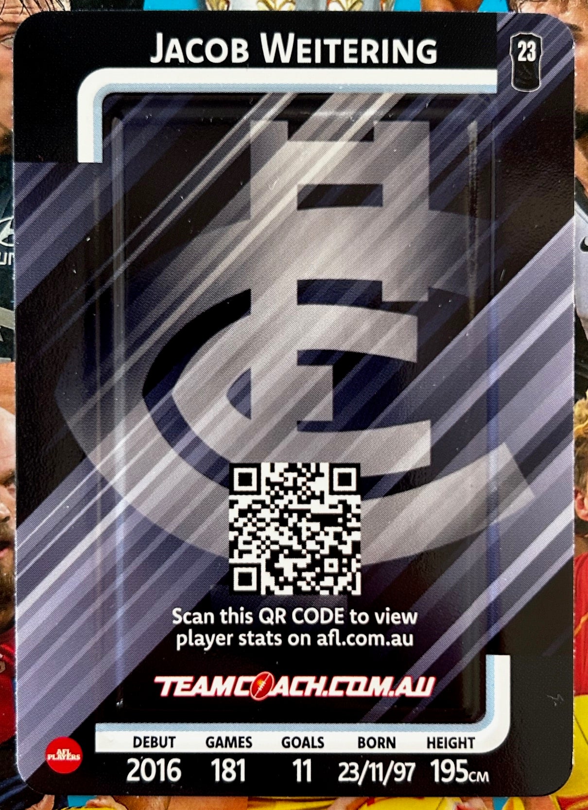 AFL Teamcoach 2025 - JACOB WEITERING (CARLTON) Blue Parallel #08 1:9 packs