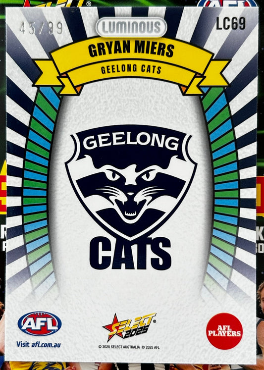 Select AFL 2025 Footy Stars Hobby - GRYAN MIERS (GEELONG CATS) Luminous Carnival LC69 /99