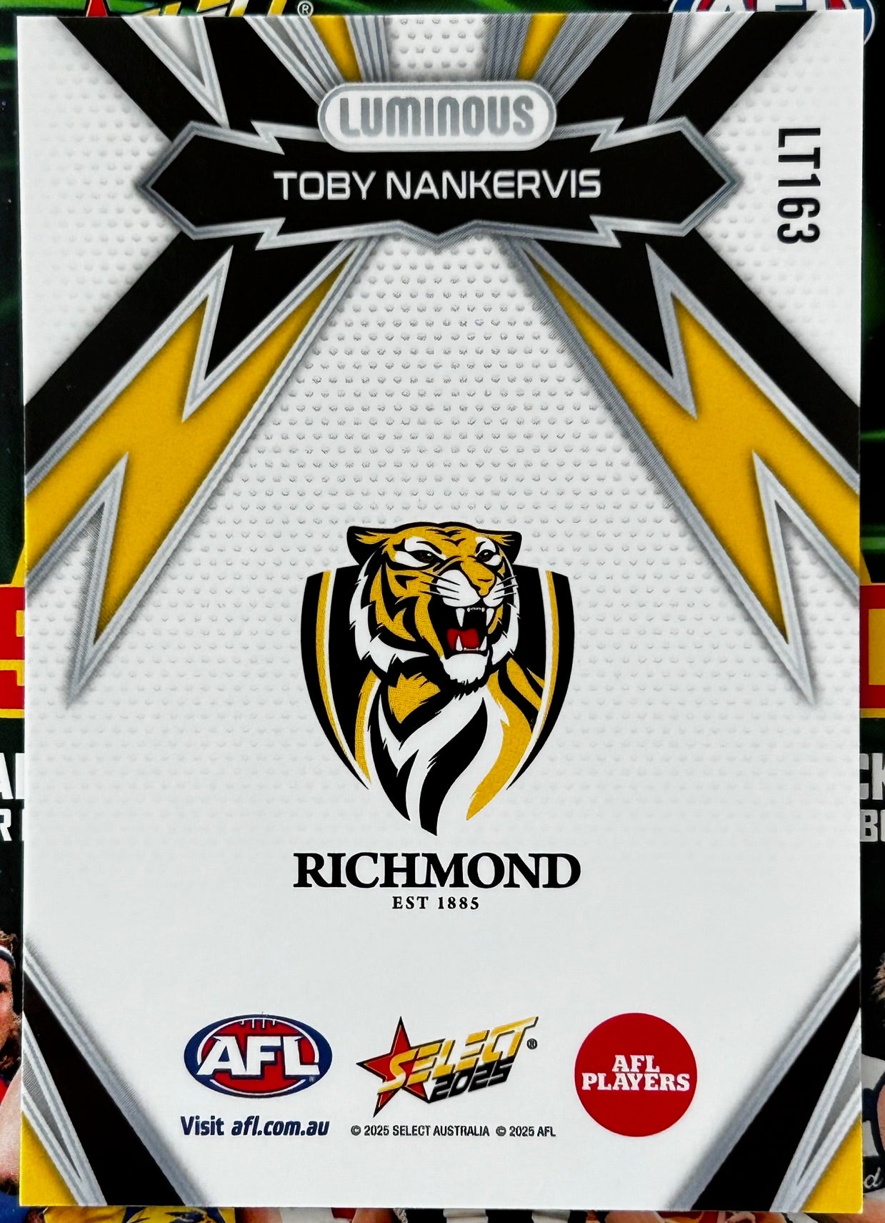 Select AFL 2025 Footy Stars - TOBY NANKERVIS (RICHMOND) Luminous Lightning Bolt LT163