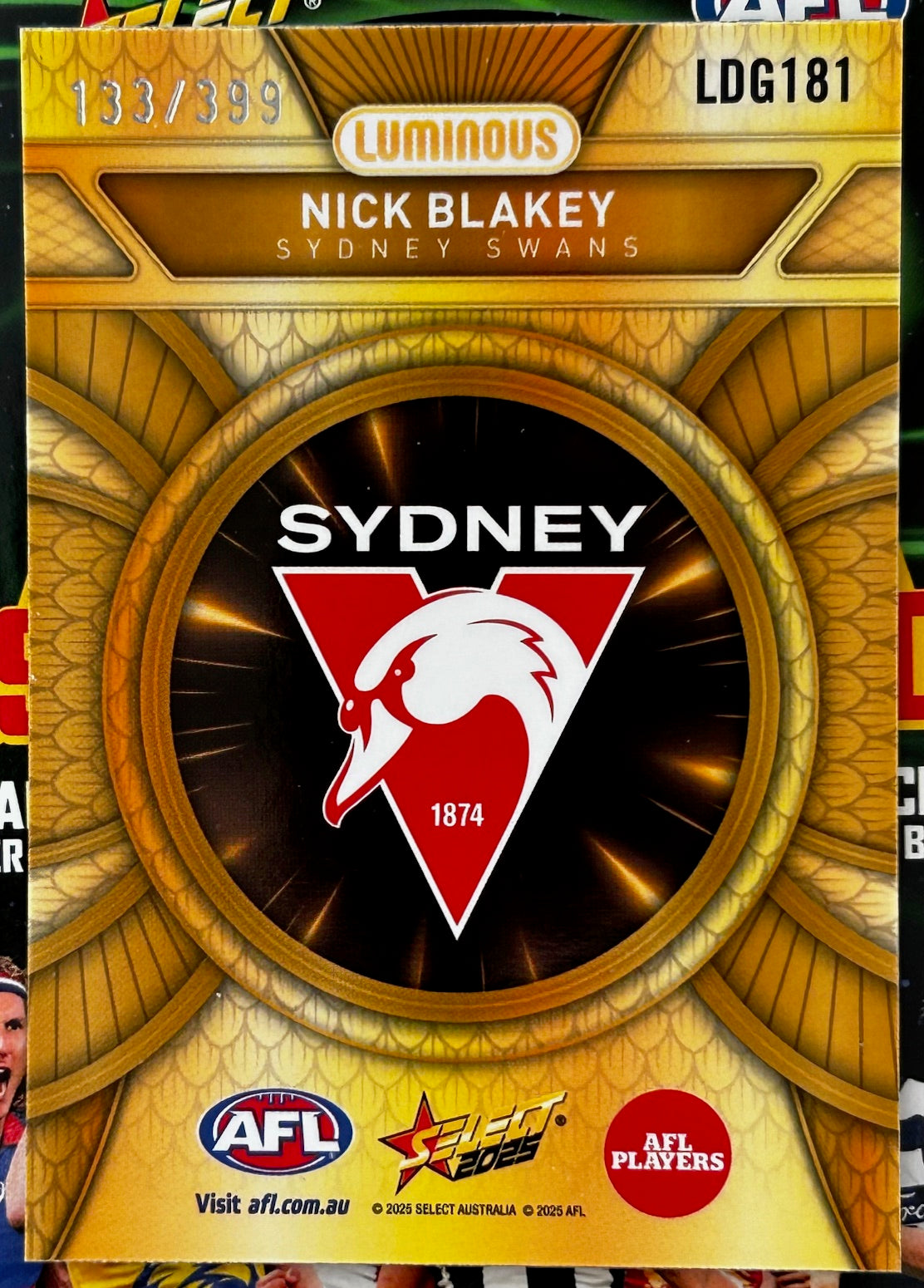 Select AFL 2025 Footy Stars - NICK BLAKEY (SYDNEY SWANS) Gold Dragon Scales LDG181 /399