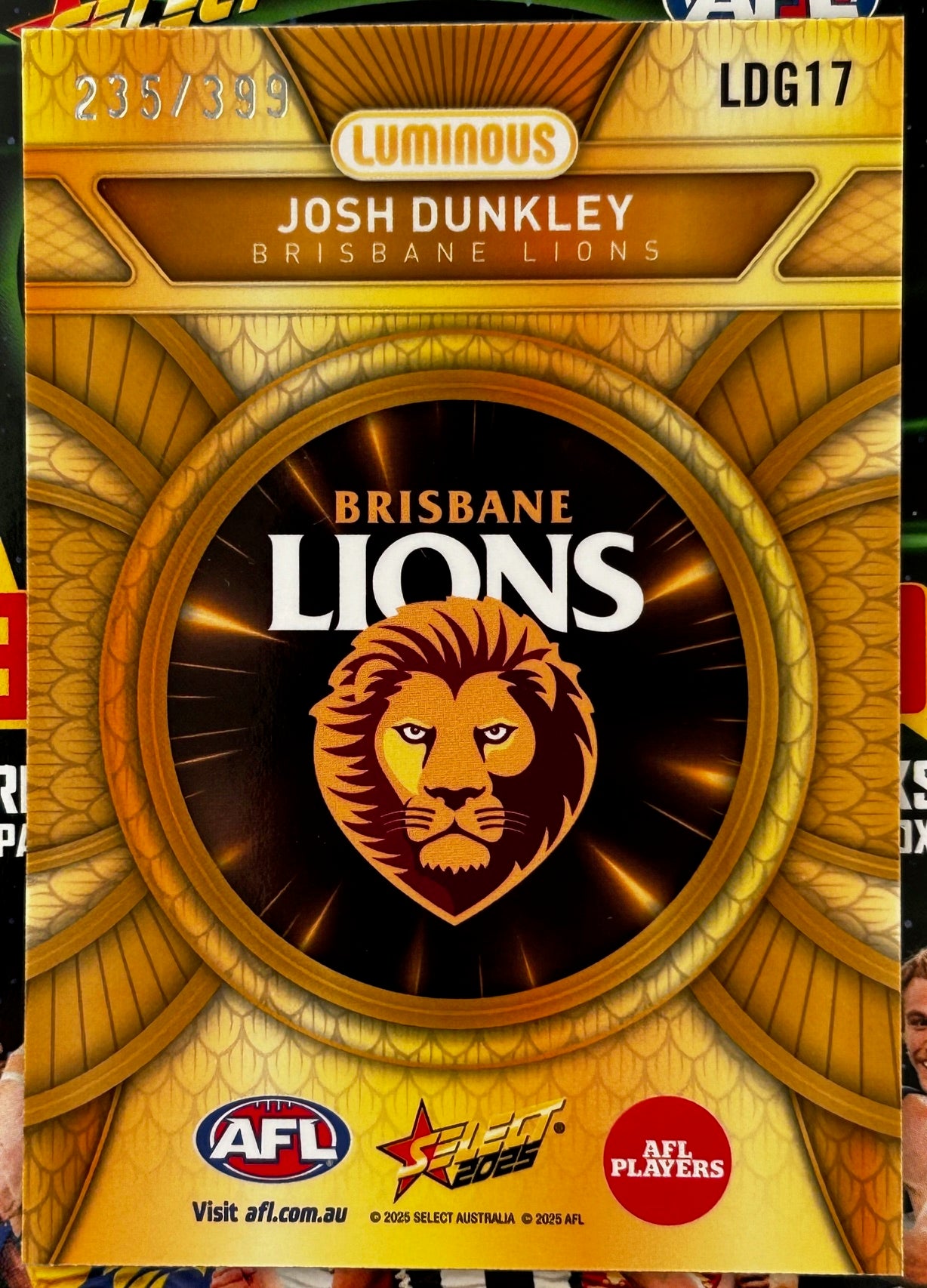 Select AFL 2025 Footy Stars - JOSH DUNKLEY (BRISBANE LIONS) Gold Dragon Scales LDG17 /399