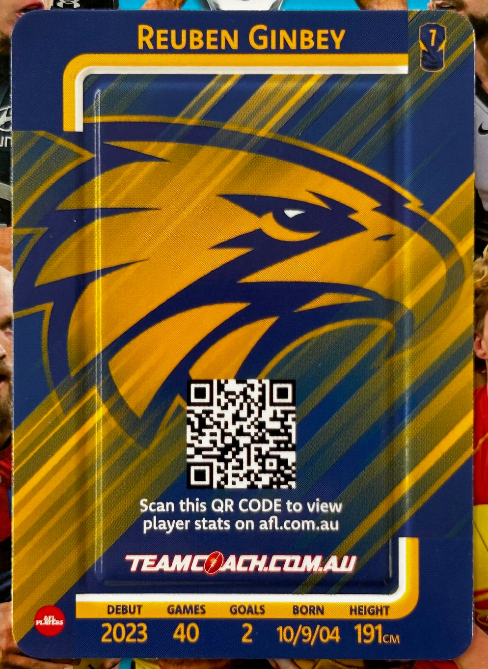 AFL Teamcoach 2025 - REUBEN GINBEY (WEST COAST EAGLES) Blue Parallel #53 1:9 packs