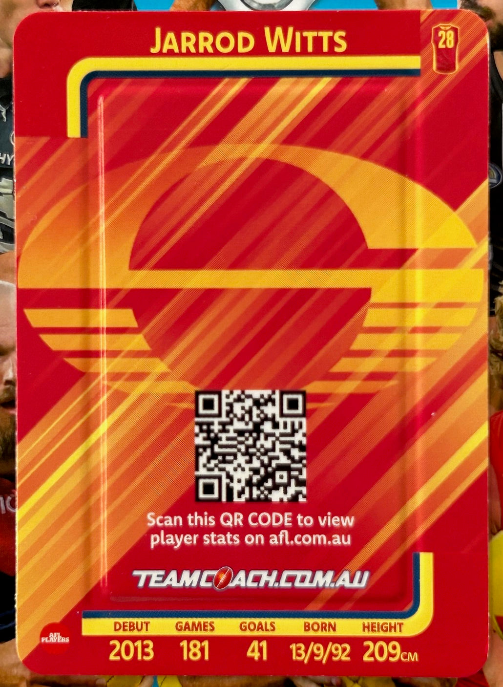 AFL Teamcoach 2025 - JARROD WITTS (GOLD COAST SUNS) Blue Parallel #188 1:9 packs