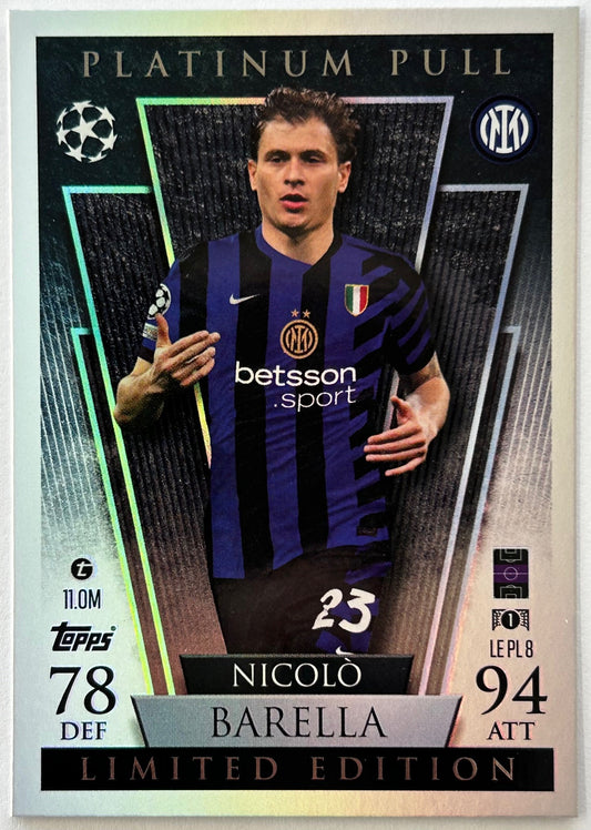 Topps 2024-25 Match Attax UEFA - NICOLO BARELLA (INTER MILAN) Platinum Pull - Limited Edition #LE PLB