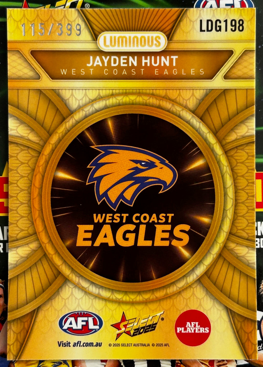 Select AFL 2025 Footy Stars - JAYDEN HUNT (WEST COAST EAGLES) Gold Dragon Scales LDG198 /399