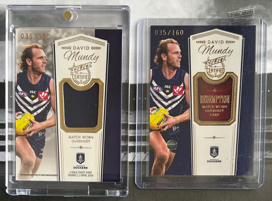 Select AFL 2016 Certified - DAVID MUNDY (FREMANTLE DOCKERS) Match Worn Guernsey Card MG2 /160